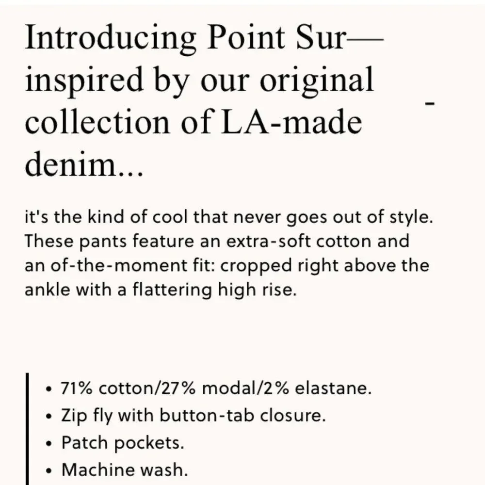 Point Sur J. Crew Womens Size 31 White Crop Wide Leg Cotton Jeans